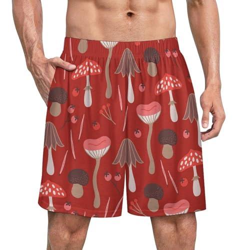 Short de bain homme motif feuilles et champignons finition doublure maille