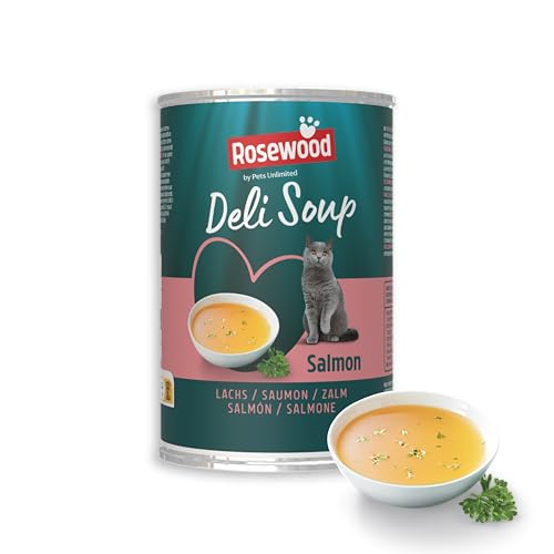 Rosewood Deli Soup Lachs – Köstlicher Katzensnack als Brühe mit weichen Lachsstückchen, ohne Zusatz von Salz oder Zucker, ohne künstliche Zusatzstoffe, 135 ml