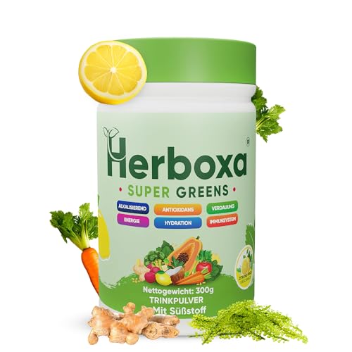 Herboxa SUPER GREENS - Ayudante verde de primera clase - Contiene raíz de achicoria, zinc y cromo - sabor a menta limón - 50 porciones