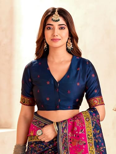 Image of Pandadi Saree Pashmina Silk Kashmiri Weaving Pallu Saree With Unstitched Blouse Piece