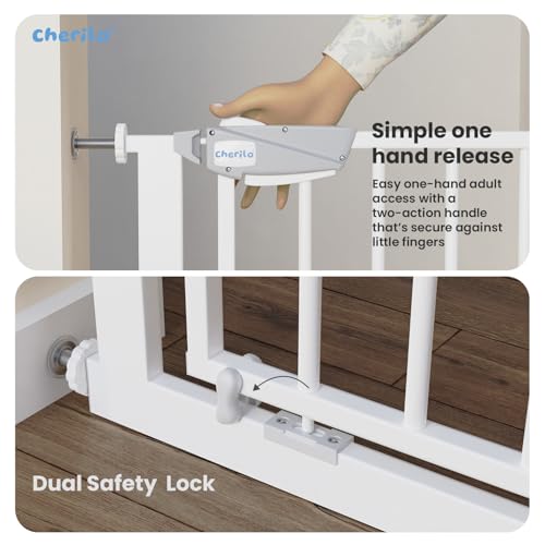 Image of Cherilo Baby Safety Gate for Kids & Pets (Fits 75-84 cm) | 1 Year Manufacturer Warranty | Pressure Mounted Safety Gate for Kids Home | Adjustable, Auto-Close, No-Drill Installation - White