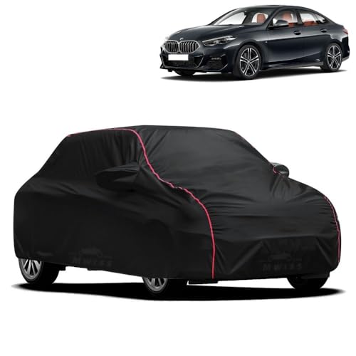 Image of Waterproof Car Cover for BMW 2 Series | All-Weather Protection, Dustproof & UV Resistant | Triple Stitched Mirror Pockets, Windproof Buckle Strap with Elastic Hem, Black-Red Piping