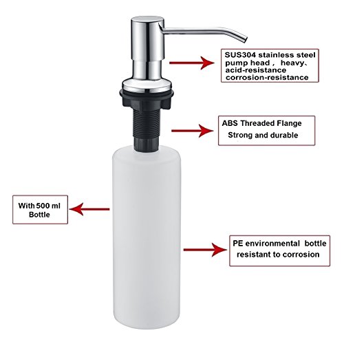 Sink Soap Dispenser, Lazada Sus 304 Stainless Steel Kitchen Soap Dispenser, Built In Desk Mount Liquid Lotion Kitchen Countertop Soap Dispenser, Large Capacity 17 Oz Bottle,Chrome #TOP1