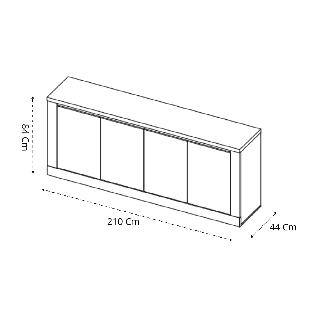 REDÒKASA Madia 4 ante Bianco/Cadiz Linea ISCHIA L 210 x H 84 x P 44, realizzato in legno 100% MADE IN ITALY, design moderno per cucina, sala da pranzo, soggiorno (Bianco/Cadiz)