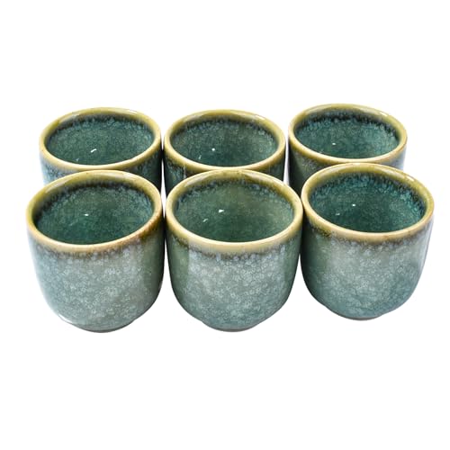 BOSILI Japanese Sake Cups Ceramic Sake Cups, Green and Gray Glaze, Set of 6