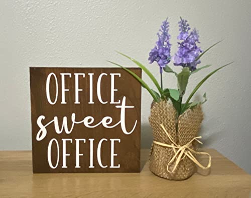 Houvssen Wood Signs For Crafts Office Sweet Office Work Decor Office Desk Wood Sign Farmhouse Wooden Shelf Sitter Renovated Home Office Quote 8 X 8 Inch #TOP9