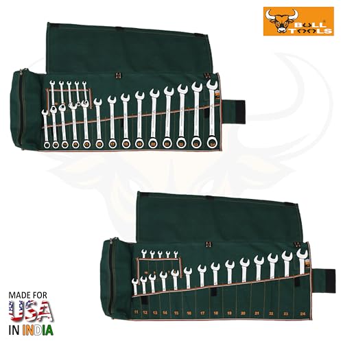 Image of Wrench Organizer Roll-Up Pouch, 19+1 Pockets, Metric, Recycled Canvas