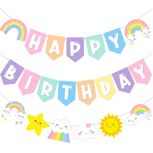 Rainbow Birthday Party Banners Rainbow Party Decoration 3Pcs Cloud Sun Star Happy Birthday Banners for Cloud Sun Star Theme Party Weather Theme Baby Shower Supplies