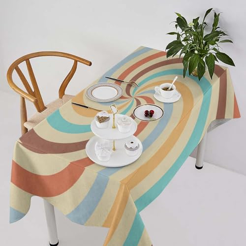 SHElifestyle Retro Sun Ray Tablecloth, Vintage Groovy Boho Geometric Table Cover Mid Century Hippie Sunburst Water Resistant Tabletop for Party Kitchen Dinning Table 60"x120"