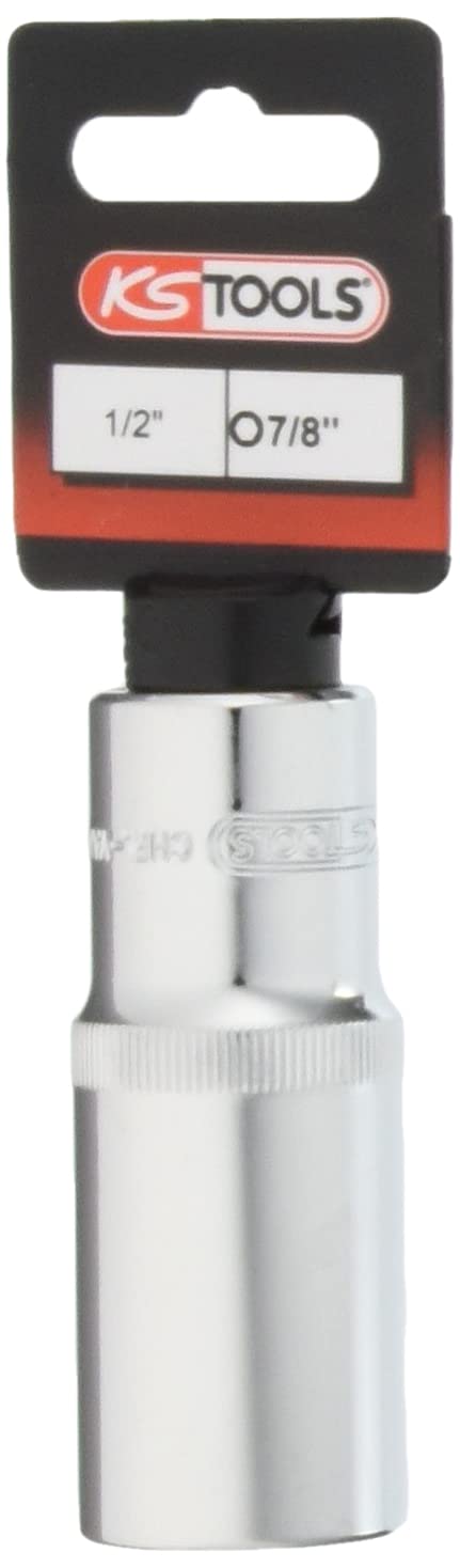 KS Tools 1/2 inch CHROMEplus hexagonal socket, long, 7/8 inch, on hanger, Longue 1/2'' - 7/8''