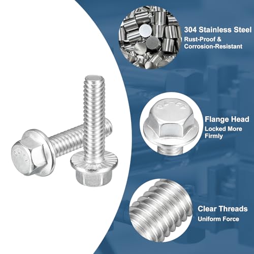 Image of uxcell 15Pcs 1 /4-20 x 1 Flanged Hex Head Bolts, 304 Stainless Steel Flange Hexagon Screws, Flange Hex Drive Screws 5.8 Grade for Machinery Industry Home Appliances, Silver