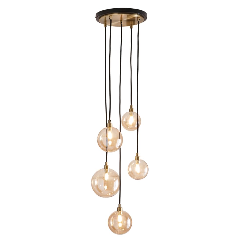 Litecraft Brass Gaio Ceiling Pendant Champagne Tinted Glass Shaded 5 Light