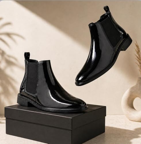 Image of Men's Leather Chelsea Boots | Ankle Boots with Textured Finish Formal & Smart Casual Boots | Comfortable Fit, Trendy, Stylish Boots | Leather Boots for Office /Fashionable