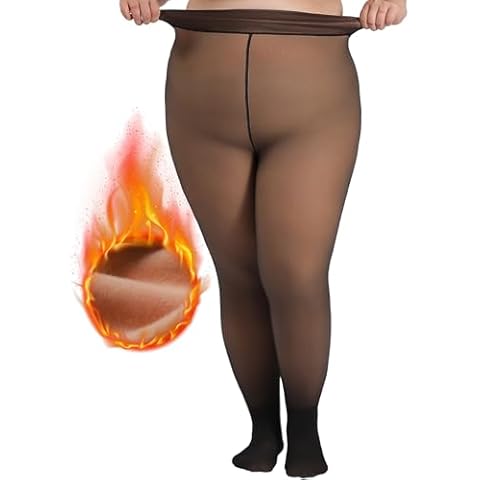 DancMolly Fleece Lined Tights Women Plus Size Fake Translucent Warm Thick Thermal Leggings High Waisted Winter Sheer Pantyhose, Black XL-2XL Cover