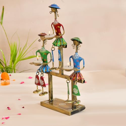 Image of CraftVatika Rajasthani Decorative Items for Living Room Big Size Metal, Decoration Items for Office, Bedroom, Handpainted Rajasthani Tribal Folk Art, Gift Items for Showcase, Artifacts for Table