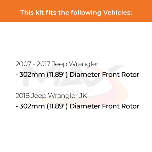 Image of MAX Advanced Brakes - Front Brake Kit For 2007-2018 Jeep Wrangler, Wrangler JK (11.89 inch Dia Front Rotors)| Carbon Ceramic Brake and Rotor Kit| Daily Performance Geomet Coated Cross-Drilled Brake Rotors