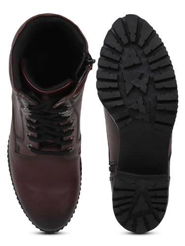Image of ELLE Women Lace-Up Combat Boot with Quilted Collar and Lug Sole
