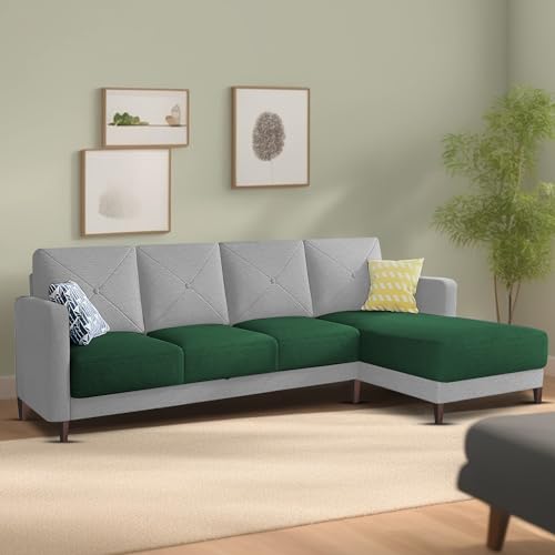 Image of Baloney RHS 6 Seater L Shape Sofa Set for Living Room (Green Grey Fabric) Premium Fabric Sofa