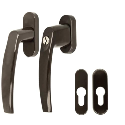 Alu Terrassentürgriff Paar mit Rosetten - abschließbar, Farbe:Braun RAL 8019