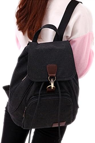 WITERY Backpack Purse for Women- Casual Daypack Small Canvas Backpack with Flap Drawstring, Ladies Multi-Pocket College Bookbag Shoulder Bag Travel Bag for Work Daily Trip - Image 4