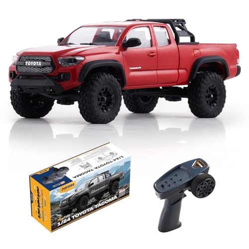 FMS 1/24 FCX24M Toyota Tacoma RC Crawler, Officially Licensed RC Truck 2 Speeds Switch with LED Lights, Off-Road RC Model for Adults (Red)
