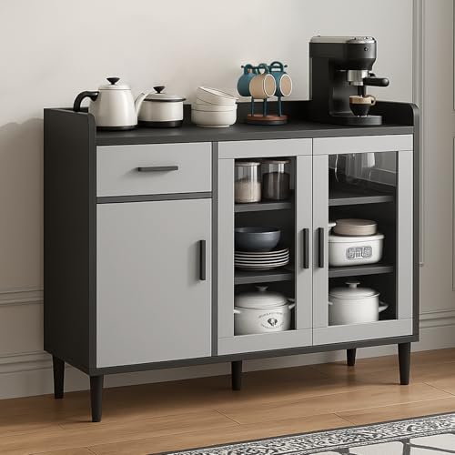 Catálogo para Comprar On-line Alacenas Top 5. 43 UNKKS Muebles para Cocina,100CM Comedor alacena con Puerta de Vidrio Templado,Corredor Moderno alacena,Muebles para Sala de Estar,Comedor para Cocina Gris 100x35x87CM