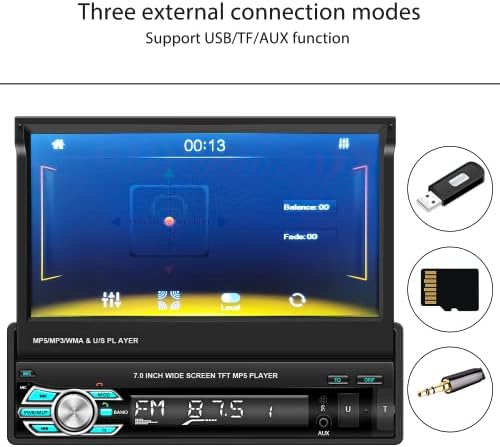Hikity Car Stereo Bluetooth Single Din with CarPlay Android Auto 7 Inch Flip Out Touch Screen Car Radio FM Receiver, Mirror Link, TF AUX USB Input, Wireless Remote Control + Backup Camera