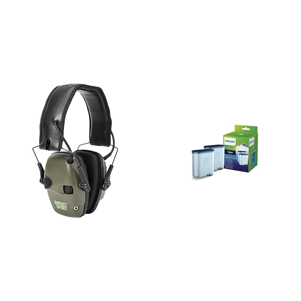 Howard Leight Honeywell 1013530 Impact Sport Ohrenschützer & Philips AquaClean Kalk- und Wasserfilter für Espressomaschine, Kein Entkalken bis 5000 Tassen, Doppelpack