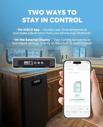 Image of ICECO BF86 12V RV Refrigerator, 91 Quart(3cu.ft) Car Refrigerator, RV Fridge Freezer with APP Control, 12 /24V DC Compressor Refrigerator, Electric Cooler for Truck, Camping, Travel