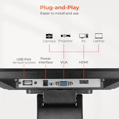 Image of MUNBYN 12-inch POS Touchscreen Monitor, LED POS Monitor, HDMI /VGA Capacitive Screen Display, Foldable Stand for Small Business, Retail, Restaurant, Bar, No Driver Required, 2Y Protection
