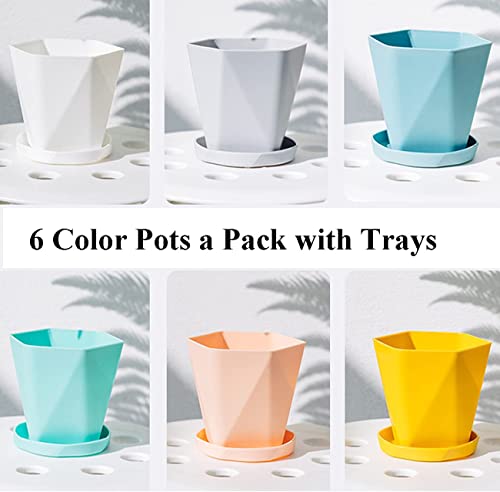 LATERN 6Pcs Plastic Plant Pots, 13CM Colorful Flower Pot Root-Control Seedling Planter Nordic Style Garden Pots with Saucer for Flowers Herbs Succulents Cactus (6 Colors) - Cosy Home Interiors LATERN 6Pcs Plastic Plant Pots, 13CM Colorful Flower Pot Root-Control Seedling Planter Nordic Style Garden Pots with Saucer for Flowers Herbs Succulents Cactus (6 Colors) - Image 4