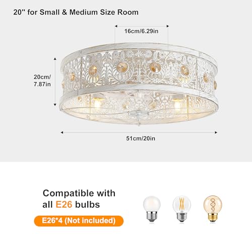 Image of Garwarm 20 inch Ceiling Fans with Lights,Flush Mount Vintage Farmhouse Rustic Crystal Fandelier,Low Profile Farmhouse Caged Ceiling Fan with Light and Remote for Bedroom,Kitchen,Indoor