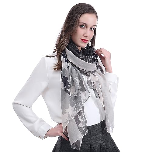 Lina & Lily Vintage Skull American Flag Print Long Scarf for Women Lightweight3