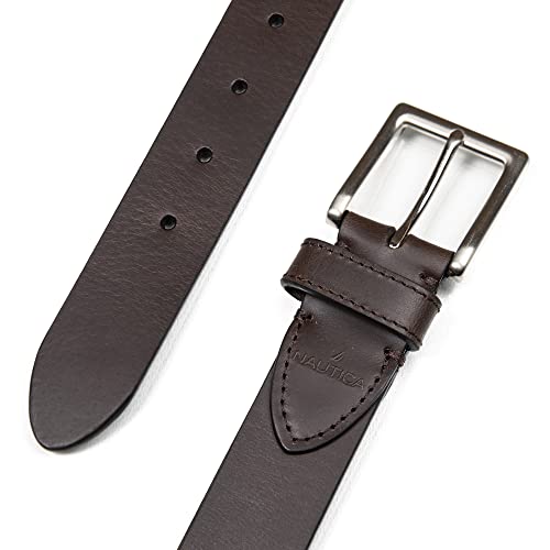 Image of Nautica Men's Casual Leather Belt | Everyday | Classic | Pants | Jeans | Khakis | Chinos | Metal Buckle