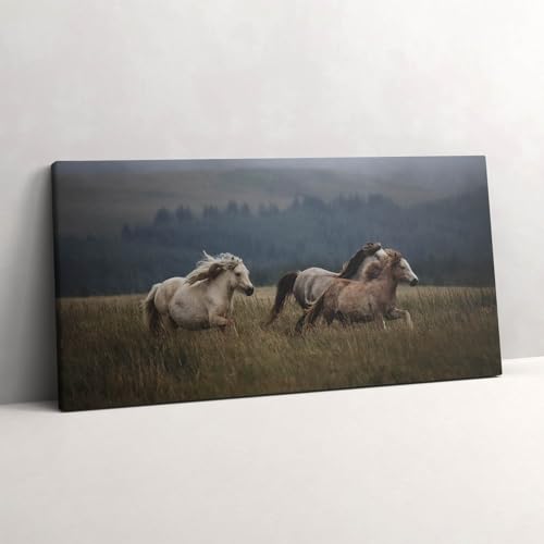 Grand tableau 140x70cm de chevaux galopant sur la colline pour décoration murale