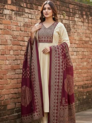 Image of GoSriKi Women's Rayon Straight Printed Kurta Set with Pant & Dupatta | Stylish Women's Kurti Set | Ethnic Wear Suit Set for Women | Daily Kurta Pant Set with Dupatta