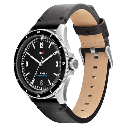 Image of Tommy Hilfiger Analog Black Dial Leather Strap Watch for Men