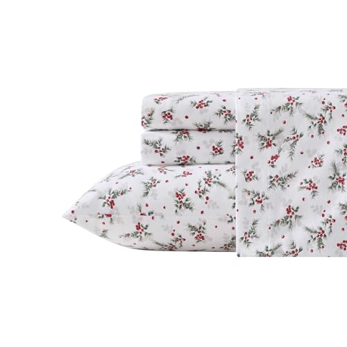 Image of Laura Ashley - Flannel Sheets Twin Size, Anti-Pilling & Wrinkle Resistant Cotton, Touchably Soft for All-Season Comfort - Bed Sheets with Matching Pillowcase & Fitted Sheet (Berry Bright Red)