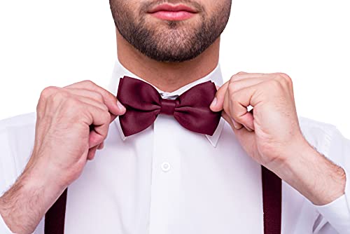 Image of trilece Men's Suspenders and Bow Tie Set - Adjustable Y-Back Suspenders with Matching Bow Tie for Weddings and Formal Wear