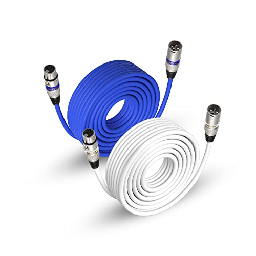EBXYA XLR Cable 25 Ft, Microphone Mic Patch Cable DMX Cables 25 Feet 2 Pack Colored (Blue and White)