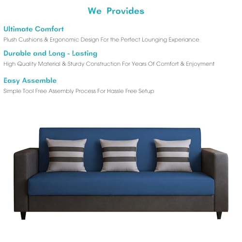 Image of Casaliving Amara 3 Seater Sofa Set for Living Room (Black Blue Colour Fabric) Premium Fabric Sofa