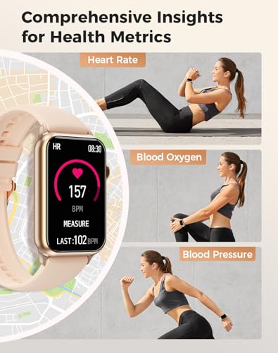 Health Fitness Tracker Smart Watch with 24/7 Heart Rate Blood Oxygen Blood Pressure Monitor Sleep Tracker 128 Exercise Modes Step Calorie Counter Pedometer IP68 Waterproof for Women Men Android iOS - Image 3
