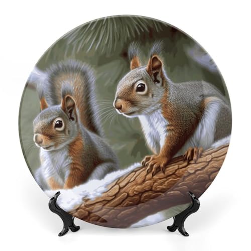 Plato decorativo Little Squirrel de porcelana de hueso blanco