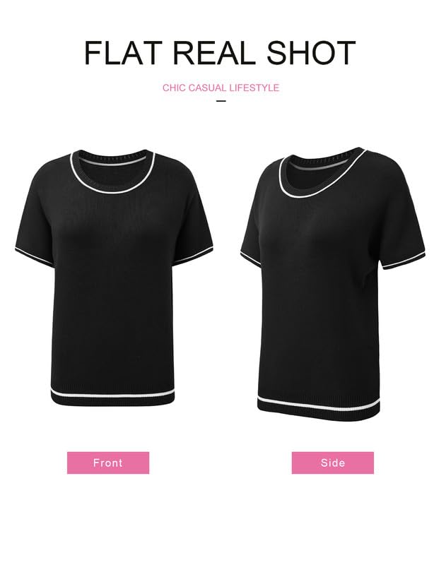 Image of SHEWIN Womens Tops Trendy Short Sleeve Shirts Crewneck Lightweight Knit Sweater Top Business Casual Outfits