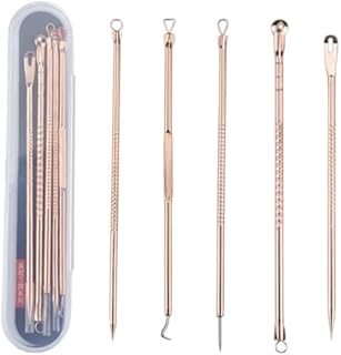 Metal Spot Tool, Blackhead Tool Kit, Stainless Steel Acne Needles Double Side Spot Squeezer Tool, Pimple Popper Tool Kit Rose gold 5-piece set, Whitehead Removal (Rose gold)