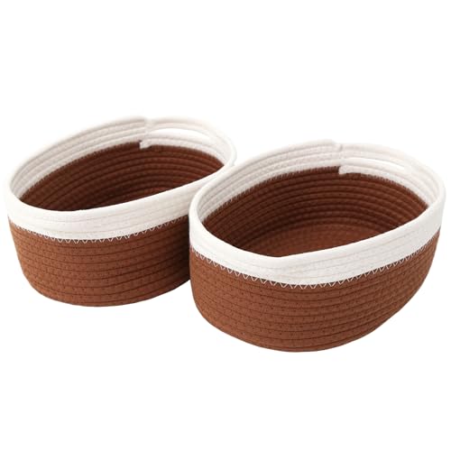 Image of JMvicyroam Small Woven Basket, Empty Gift Basket, White&Brown /2 Pack | Small Gift Basket, Cotton Rope, 12 x 8 x 58 in, Handles, Includes Ribbon and Bag, Birthday Gift Basket