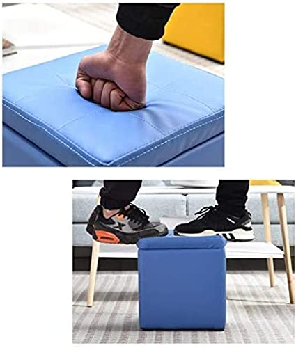 Tabouret de rangement café en similicuir, pouf cube rembourré avec couvercle