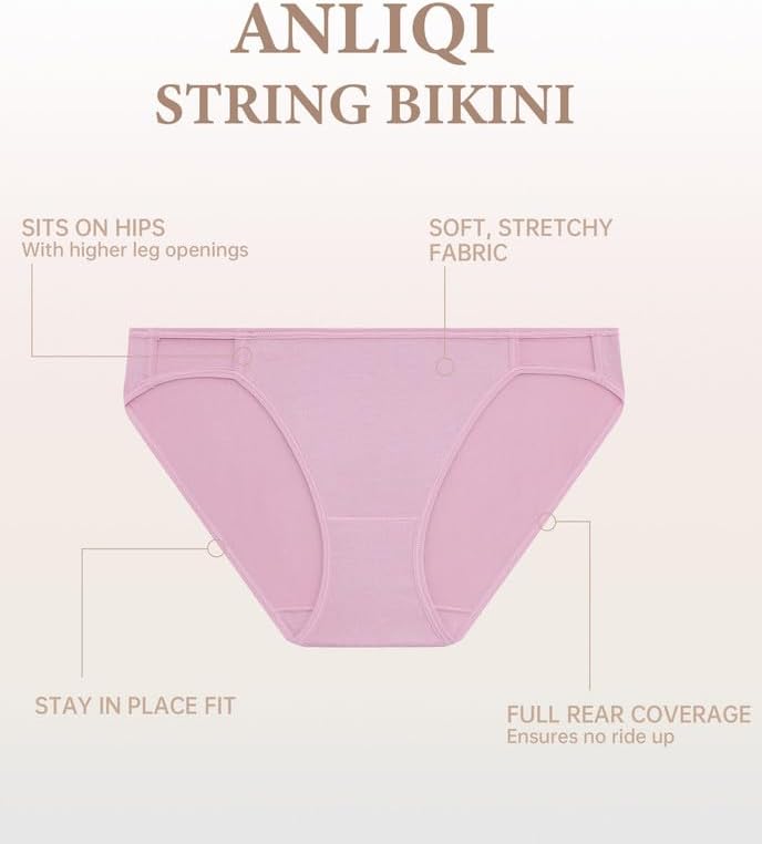 ANLIQI String Bikini Underwear for Women Soft Stretch Modal Bikini Panties High Cut Stretch Ladies Hipster Panty S-3XL - Image 4