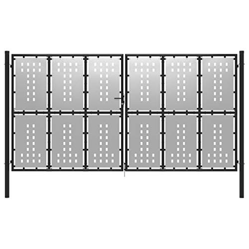 Festnight Heavy-duty Lock Garden Gate with 2 Posts with Sturdy Hinges, 3 Keys, for Garden or Patio Steel 400x175 cm Silver