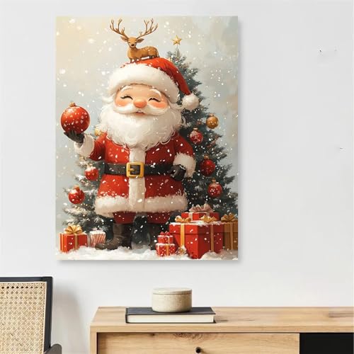 Peinture par numéro adulte le père Noël sans plis toile tendue cadre